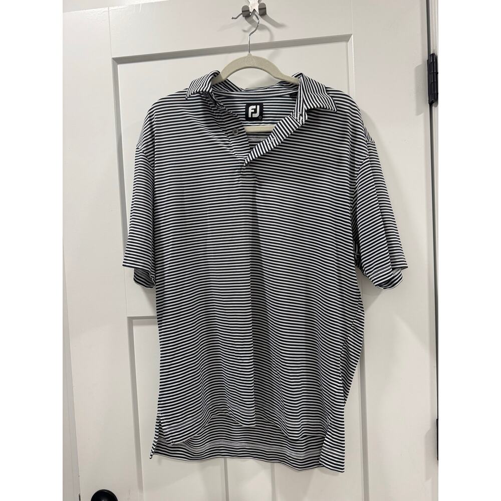 FootJoy FJ navy and white stripe Golf Polo size L